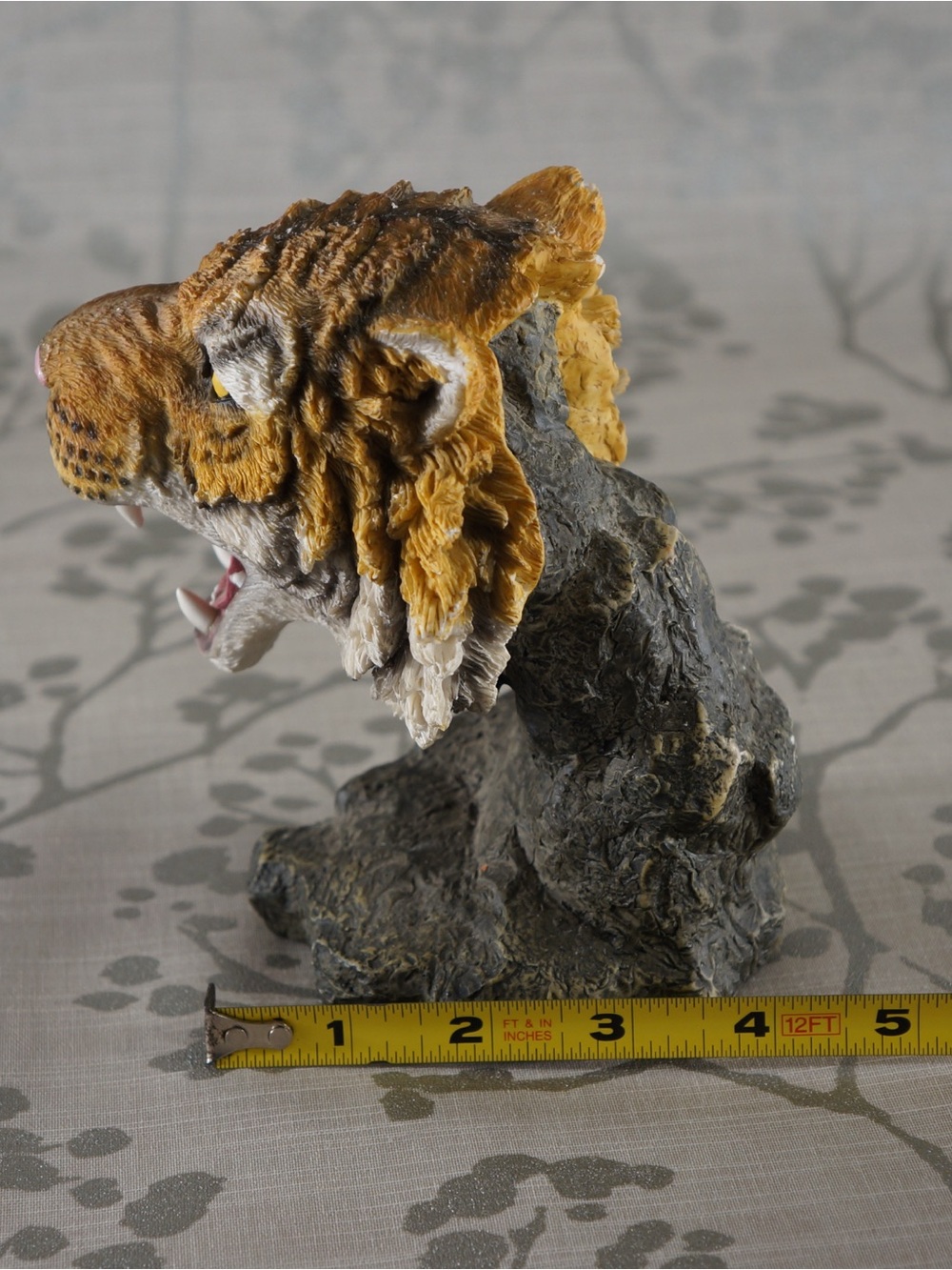 Tiger Head Sculpture in Yellow, White and Gray